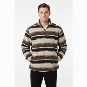 Mountain and Isles Sherpa Fleece 1/4 Zip Pullover Mens L Brown Cozy Rustic Cabin